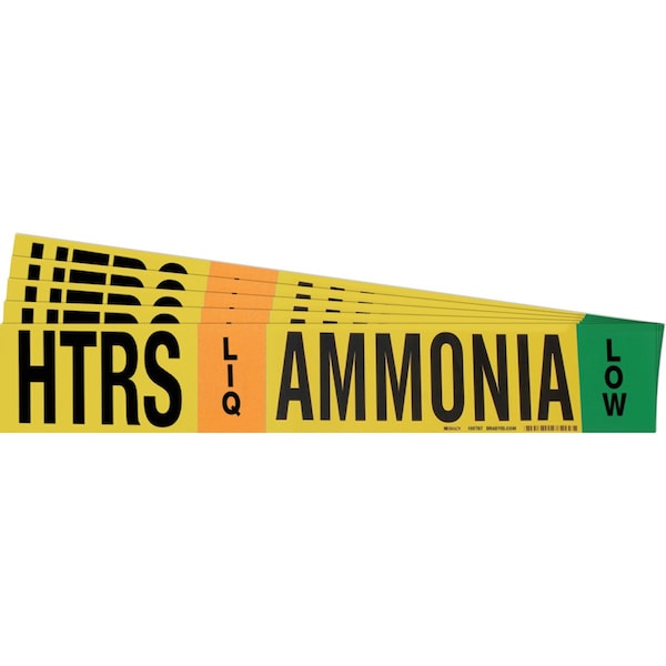 AMMONIA HTRS LIQ/VAP LOW Pipe Marker Sty 1HV BK BL GN OR on YL 1 per Card 5PK